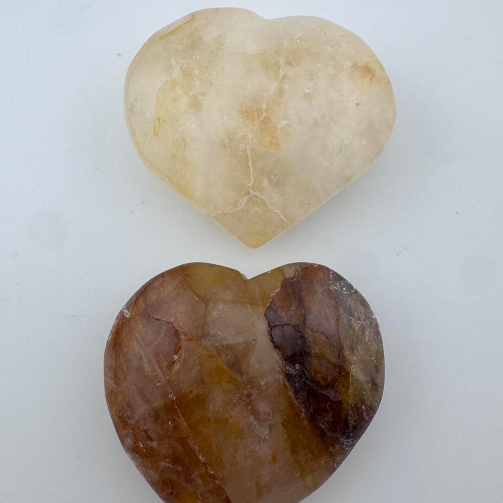 2x Heart Shaped Golden Healer Crystal Stones